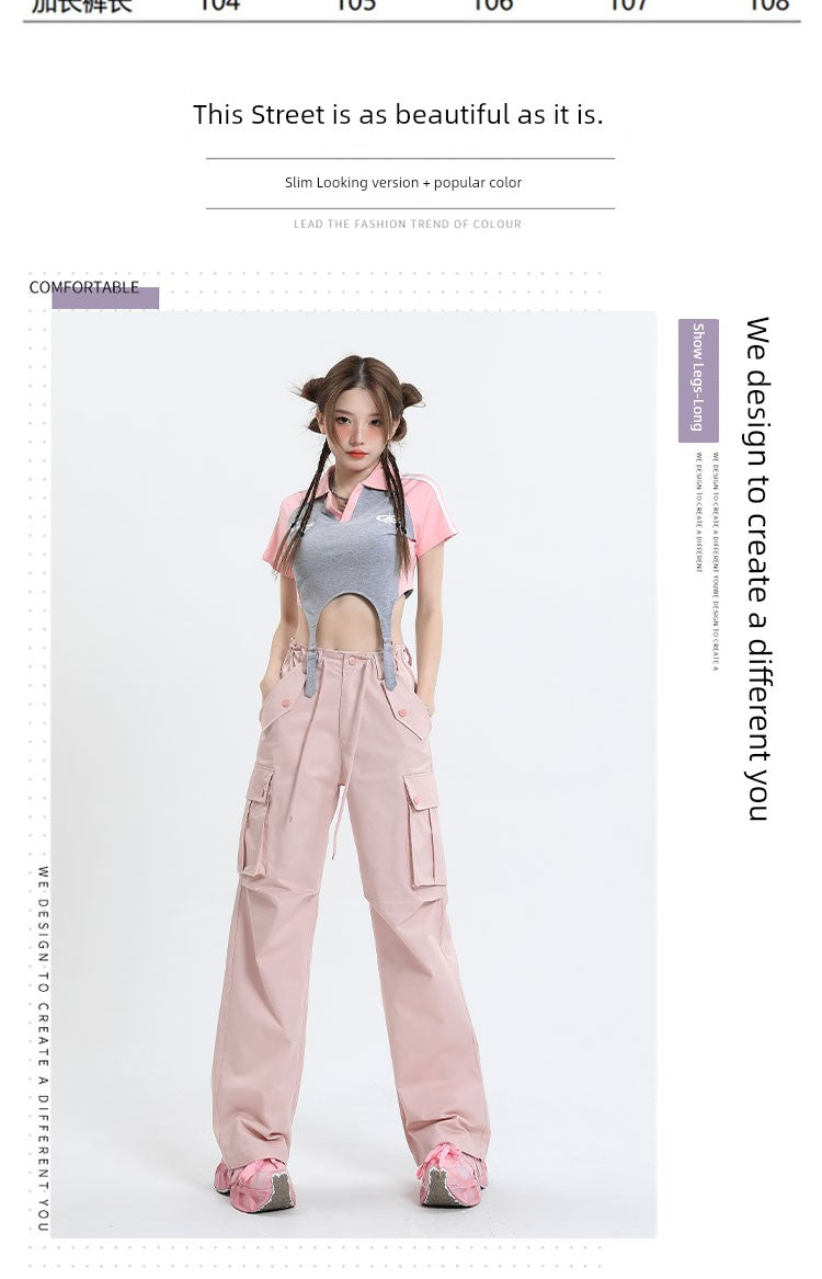 Qiyu Pink American High Waist Work Clothes Jeans for Women Autumn New