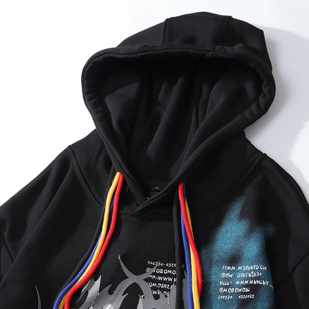 Colorful Drawstring Punk Robot Print Hoodie Sweatshirt Men Loose