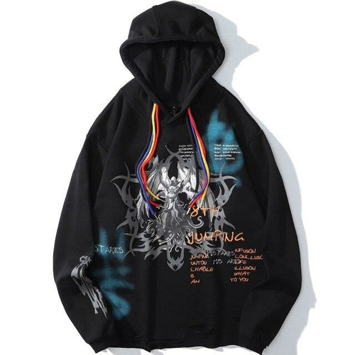 Colorful Drawstring Punk Robot Print Hoodie Sweatshirt Men Loose