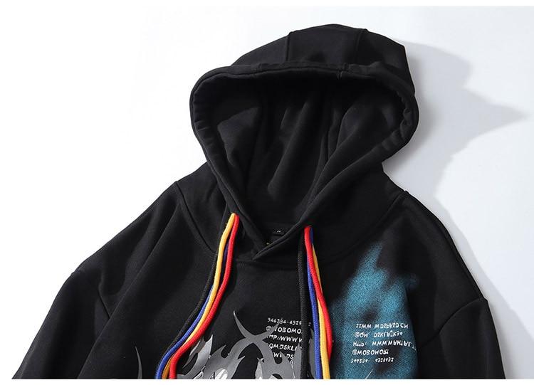 Colorful Drawstring Punk Robot Print Hoodie Sweatshirt Men Loose