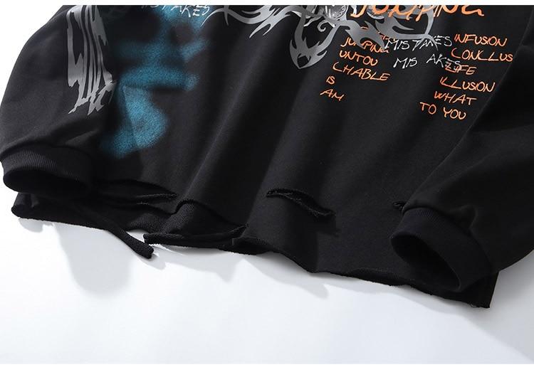 Colorful Drawstring Punk Robot Print Hoodie Sweatshirt Men Loose