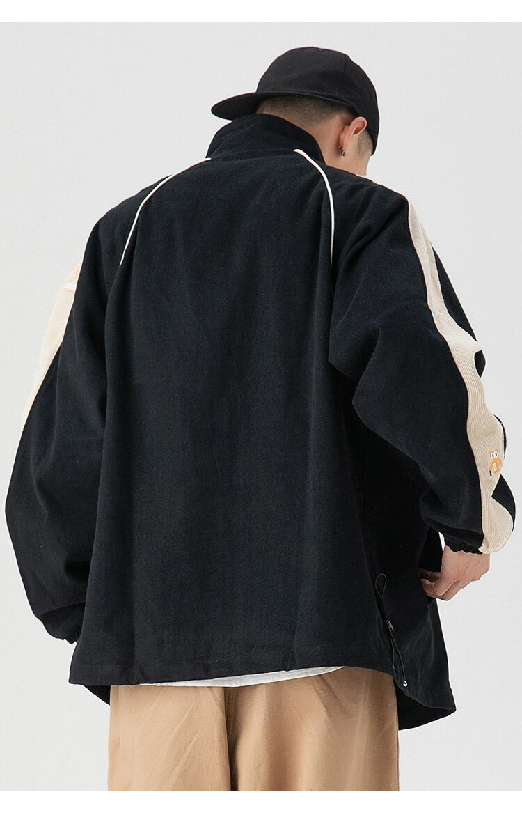 Zipper Jacket Men Robot Embroidery Patchwork Color Varsity Coat Couple