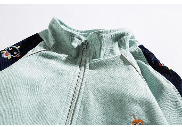 Zipper Jacket Men Robot Embroidery Patchwork Color Varsity Coat Couple