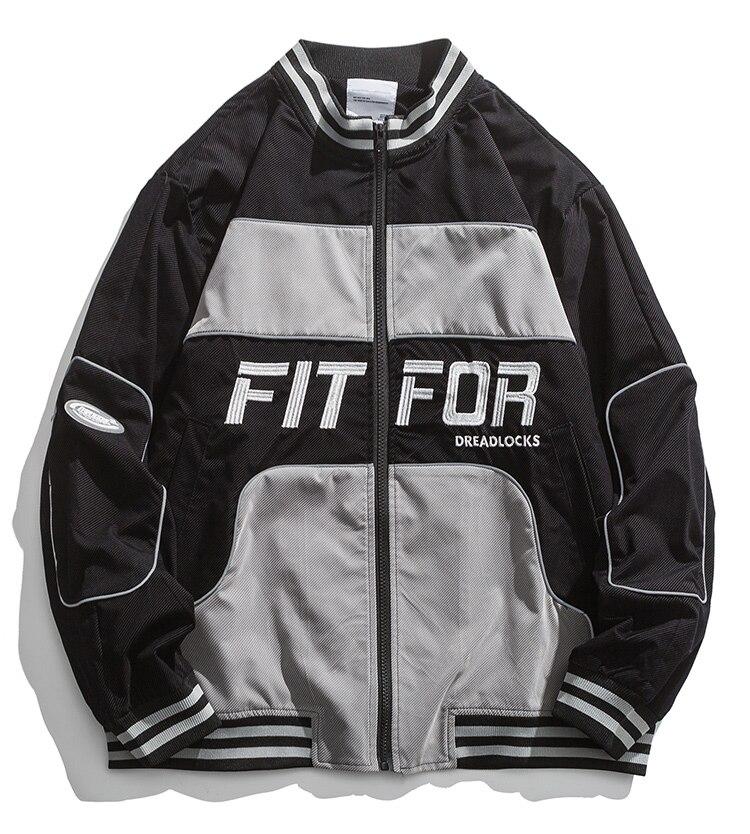 Jacket Men Reflective Strip Patchwork Letter Embroidery Zipper Coat