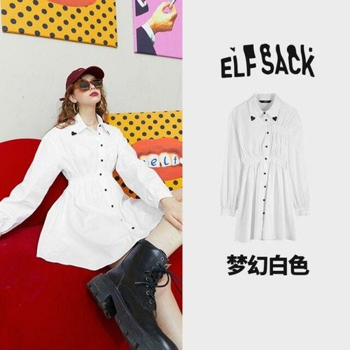 Solid Chic Button Casual Vintage Shirt Dresses Women,Autumn Korean