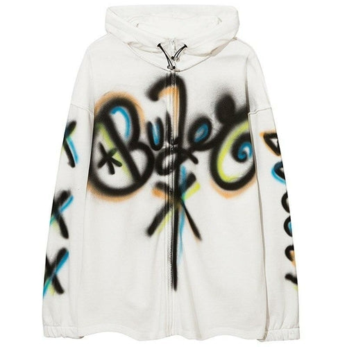 Hoodies Men Colorful Graffiti Letter Hooded Pullovers College Style