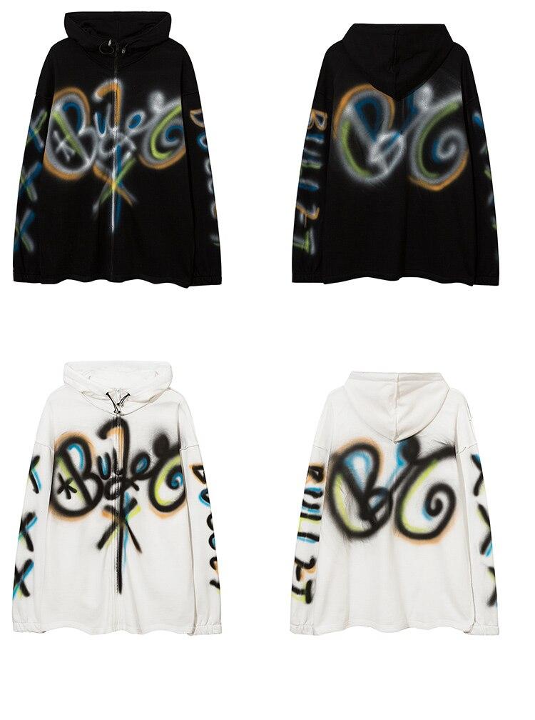 Hoodies Men Colorful Graffiti Letter Hooded Pullovers College Style