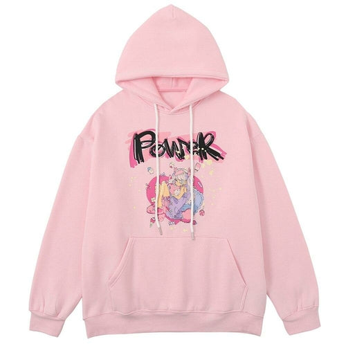 Hoodies Men Cartoon Comics Girl Letter Graffiti Fleece Pullovers