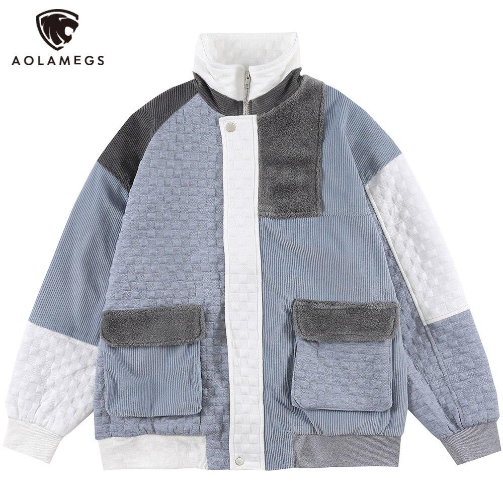 Jacket Men Hit Color Block Patchwork Standing Collar Coats Youthful