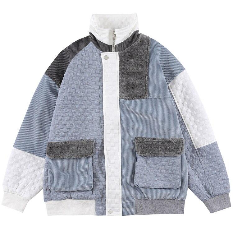 Jacket Men Hit Color Block Patchwork Standing Collar Coats Youthful
