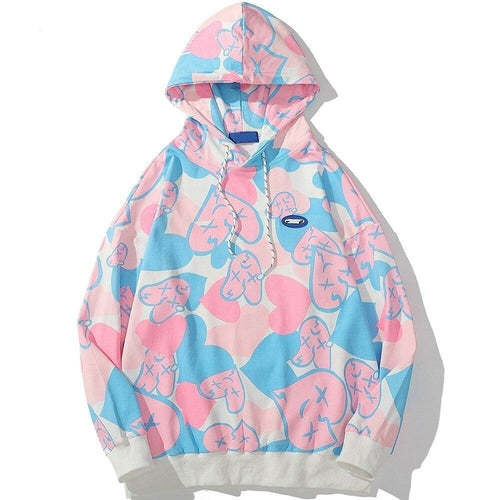 Hoodies Men Hear-shaped Hit Color Graffiti Full Print Pullovers