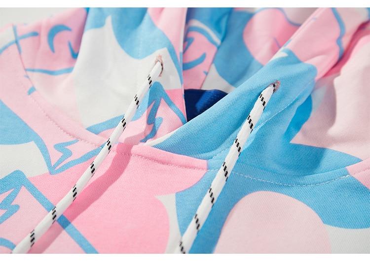 Hoodies Men Hear-shaped Hit Color Graffiti Full Print Pullovers