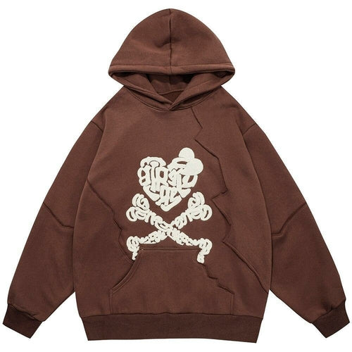 Hoodie Men Heart Bone Graffiti Fleece Warm Pullover Couple Oversize