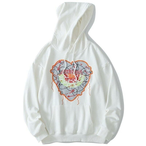 Hoodie Men Cute Heart-shaped Embroidery Hooded Pullover College Style