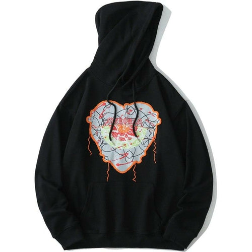 Hoodie Men Cute Heart-shaped Embroidery Hooded Pullover College Style