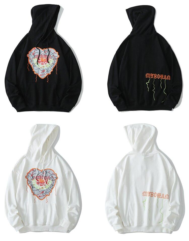 Hoodie Men Cute Heart-shaped Embroidery Hooded Pullover College Style