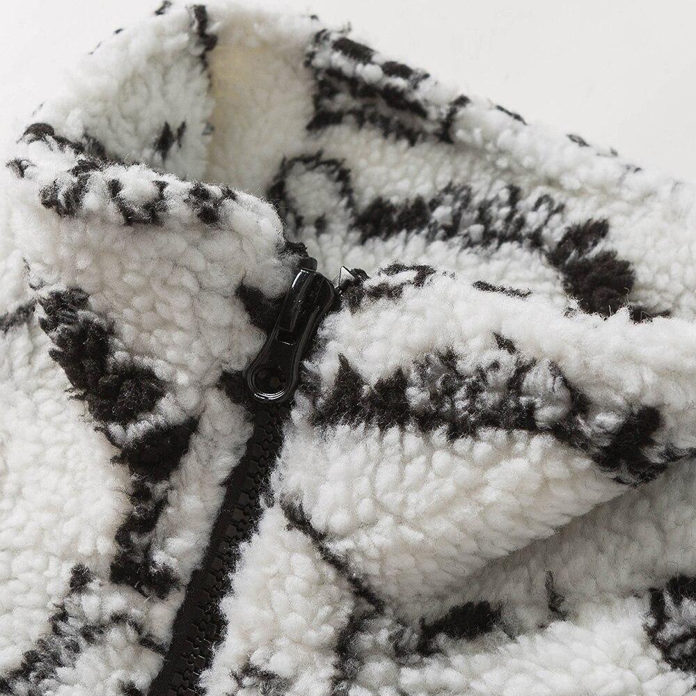 Lambswool Parkas Winter Jacket Men Dinosaur Graffiti Fuzzy Casual