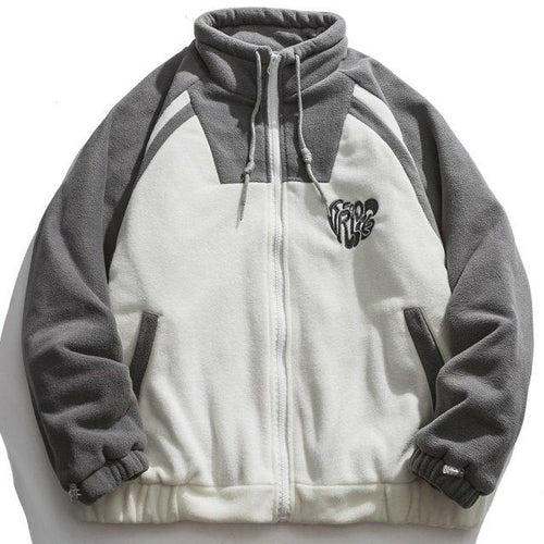 Jacket Men Letter Embroidery Color Block Soft Cozy Zipper Coats Unisex
