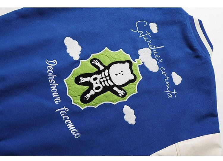 Letter Bear Skeleton Patchwork Baseball Jacket