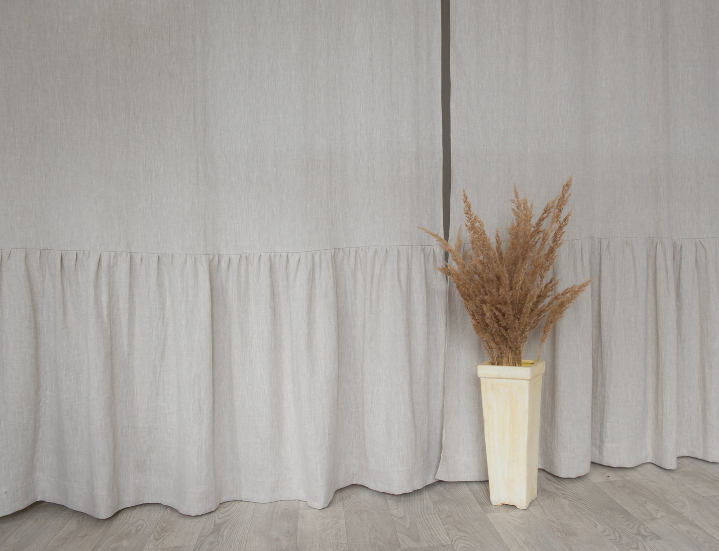 Natural Light linen curtain with ruffles, rod pocket