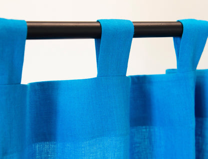 Sky Blue linen curtain with tabs