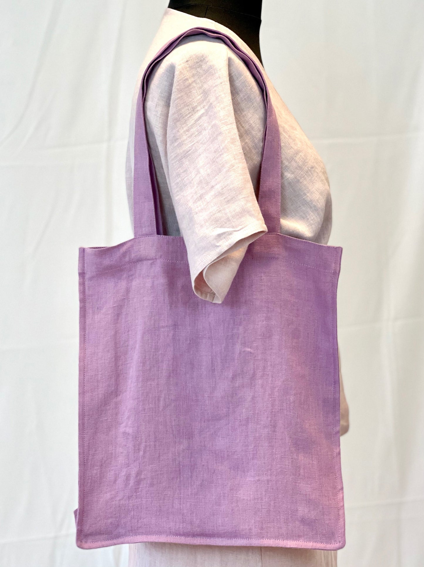 Dark Plum linen tote bag with embroidery