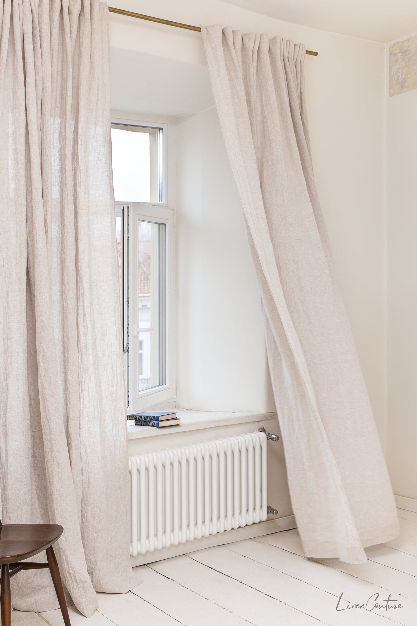 Extra Wide Natural Light Linen Curtain Panel with heading tape