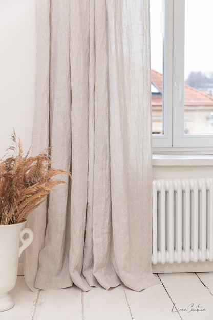 Extra Wide Natural Light Linen Curtain Panel with heading tape