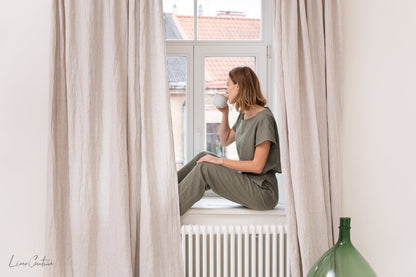 Extra Wide Natural Light Linen Curtain Panel with heading tape