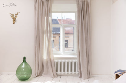 Extra Wide Natural Light Linen Curtain Panel with heading tape