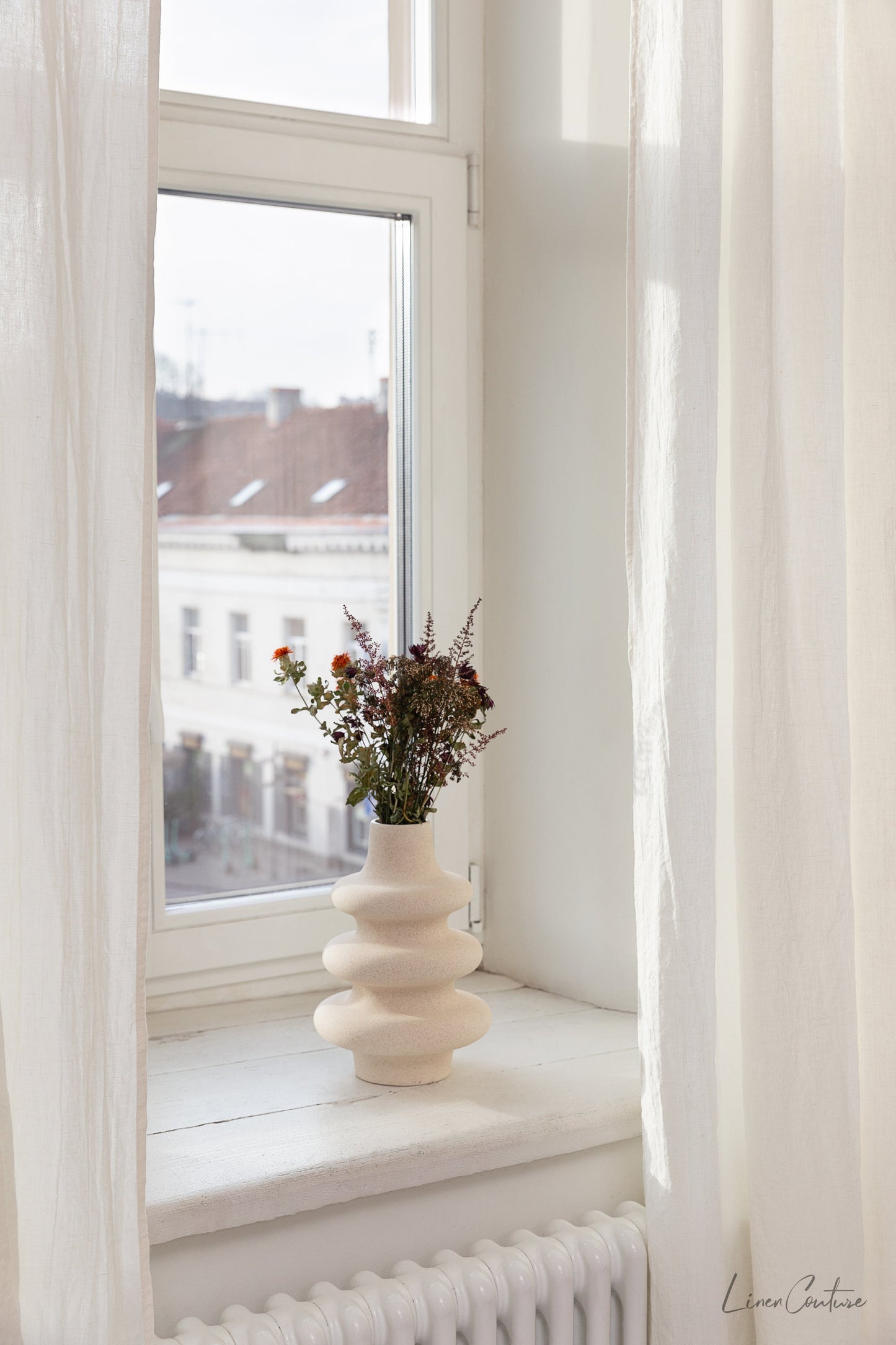 Extra Wide Natural Light Linen Curtain Panel with heading tape