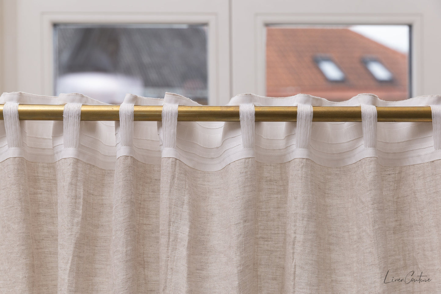 Extra Wide Natural Light Linen Curtain Panel with heading tape