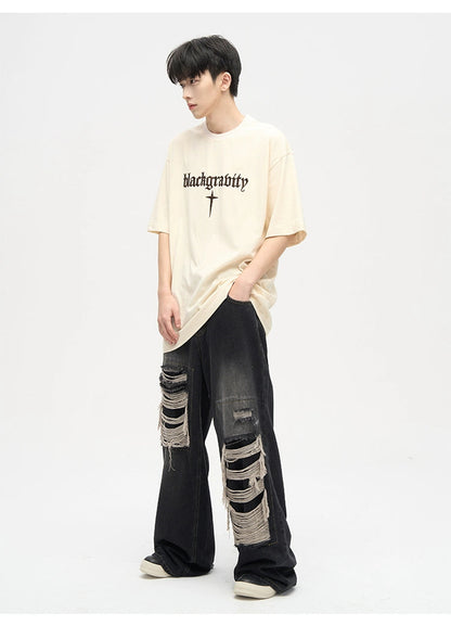 Lang's Hole Niche Ins Trendy Straight Pants Patch