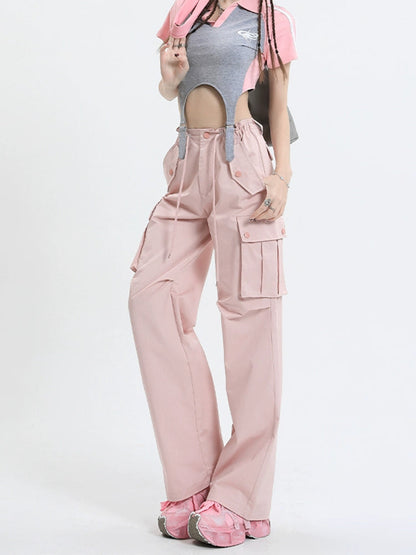 Qiyu Pink American High Waist Work Clothes Jeans for Women  Autumn New
