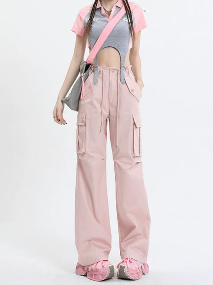 Qiyu Pink American High Waist Work Clothes Jeans for Women  Autumn New