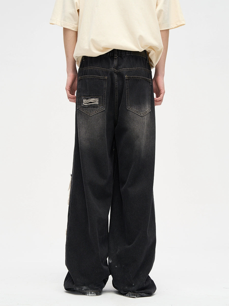 Lang's Hole Niche Ins Trendy Straight Pants Patch