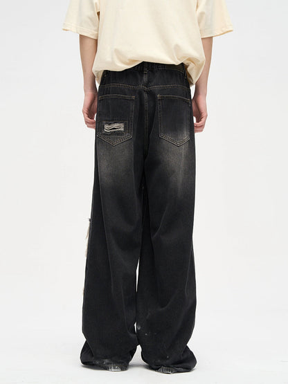 Lang's Hole Niche Ins Trendy Straight Pants Patch