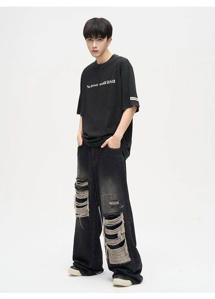 Lang's Hole Niche Ins Trendy Straight Pants Patch