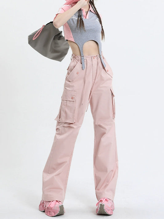 Qiyu Pink American High Waist Work Clothes Jeans for Women  Autumn New