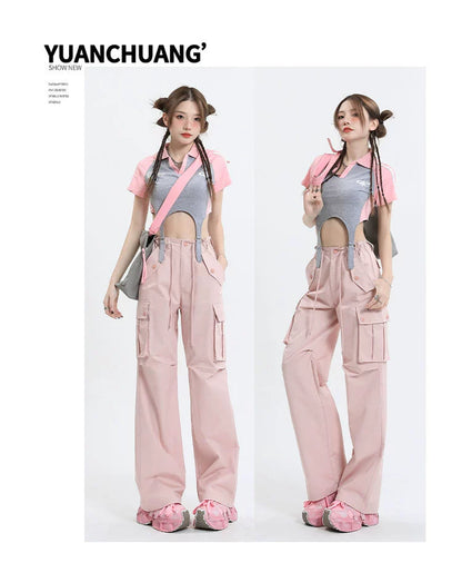 Qiyu Pink American High Waist Work Clothes Jeans for Women  Autumn New