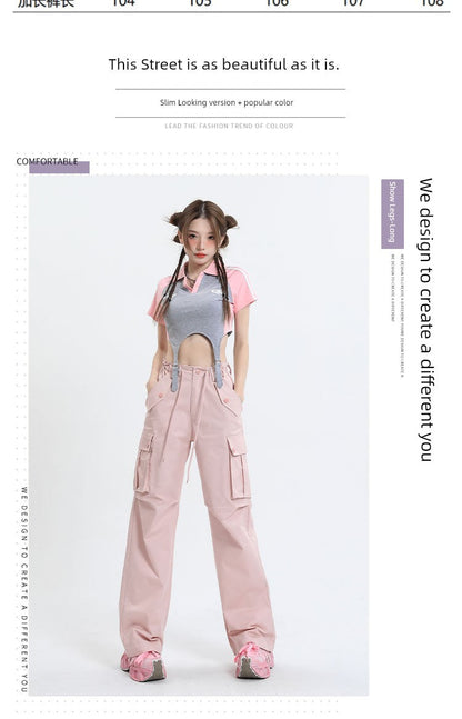 Qiyu Pink American High Waist Work Clothes Jeans for Women  Autumn New