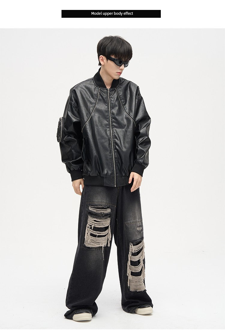 Lang's Hole Niche Ins Trendy Straight Pants Patch