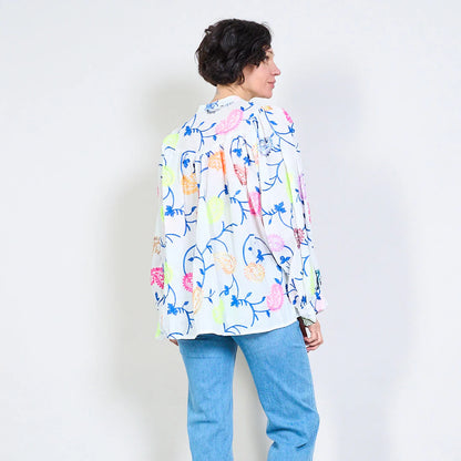 Cămașă cu broderie Coral Bloom