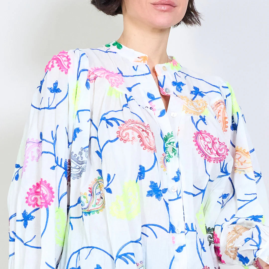 Cămașă cu broderie Coral Bloom