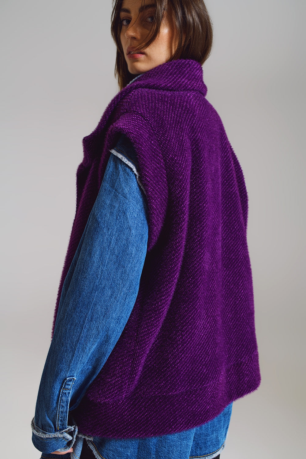 Open Herringbone Gilet With Shawl Style Collard