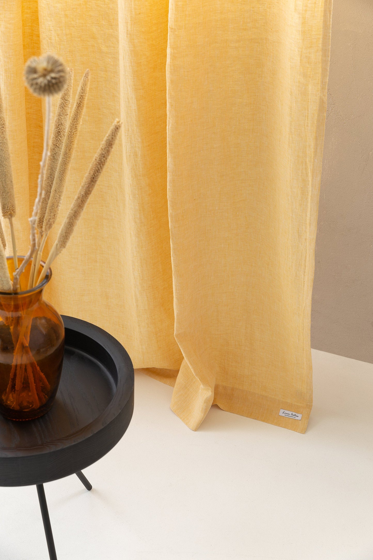Canary Yellow linen curtain with pleating tape