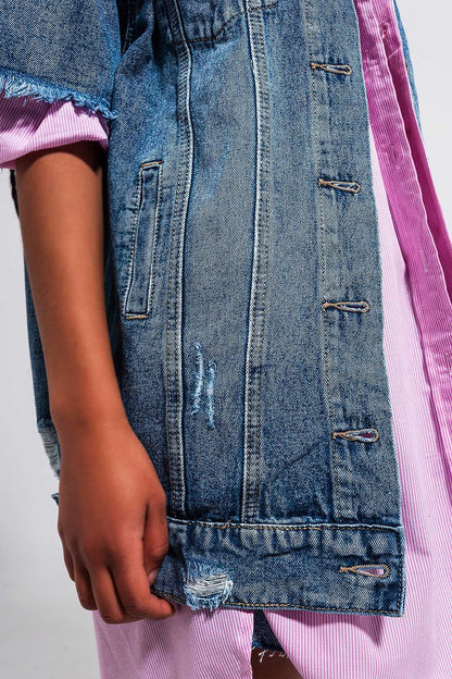 Oversized Distressed Short Sleeves Denim Jacket