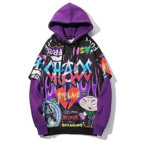 Men Fake 2 Pieces Hoodies For Men Letter Graffiti Harajuku High Street