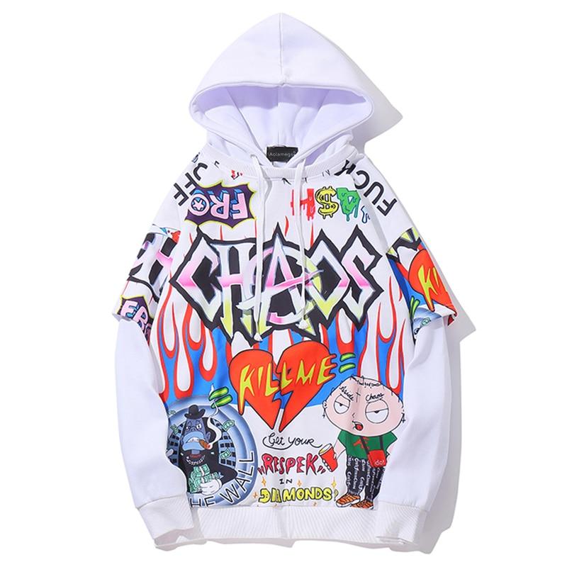 Men Fake 2 Pieces Hoodies For Men Letter Graffiti Harajuku High Street