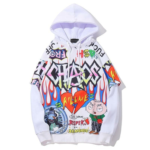 Men Fake 2 Pieces Hoodies For Men Letter Graffiti Harajuku High Street